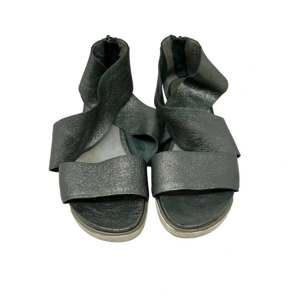 Eileen Fisher Sport‎ Platform Sandal Graphite Silver Metallic Size 7